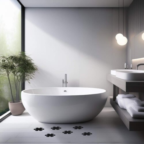 Naklejka antypoślizgowa kwiatek 10 x 10cm czarna 12szt. 7 lazienka wizualizacja czarny